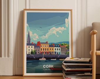 Poster de voyage de Cork en Irlande, art mural de la ville du comté de Cork, décoration d'intérieur paysage irlandais, idée cadeau voyage, C20-717