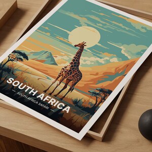 South Africa Safari Poster, Giraffe Landscape Art, C20-55 image 5