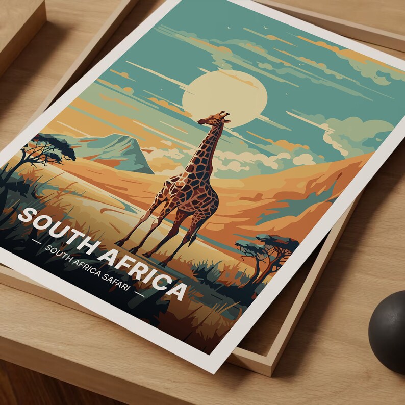 South Africa Safari Poster, Giraffe Landscape Art, C20-55 image 5