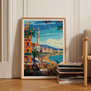 French Riviera Travel Poster, Nice Cityscape Wall Art, France Travel Decor, Gift for Wanderlust, C20-508