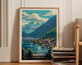 Lugano Zwitserland reisposter, schilderachtige muurkunst voor woondecoratie, uniek cadeau voor wereldreizigers en kunstliefhebbers, C20-686