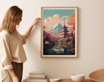 Vintage Tokyo Japan Travel Poster, Pagoda Mountain Art, C20-26 - Etsy