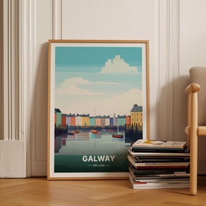 Poster di viaggio vintage Galway Irlanda, stile Art Deco, decorazione murale per casa e ufficio, regalo per viaggiatori e amanti dell'arte, C20-7