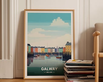 Cartel de viaje vintage de Galway Irlanda, estilo Art Déco, decoración de pared para el hogar y la oficina, regalo para viajeros y amantes del arte, C20-7