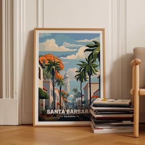 Santa Barbara Travel Poster, Coastal California Wall Art, Beach Landscape Decor, Travel Gift Idea, C20-1563