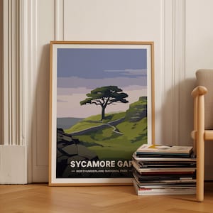 Hadrian&#39;s Wall Travel Poster, Sycamore Gap Landscape, UK National Park Wall Art, British Landmark Decor, C20-3