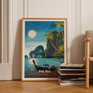 Thailand Phi Phi Islands Travel Poster, Exotic Beach Wall Art, Adventure Decor, Trip Souvenir, C20-647
