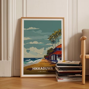 Sri Lanka Travel Poster, Tuk Tuk Art, Hikkaduwa Beach Wall Decor, Exotic Destination Print, C20-1691