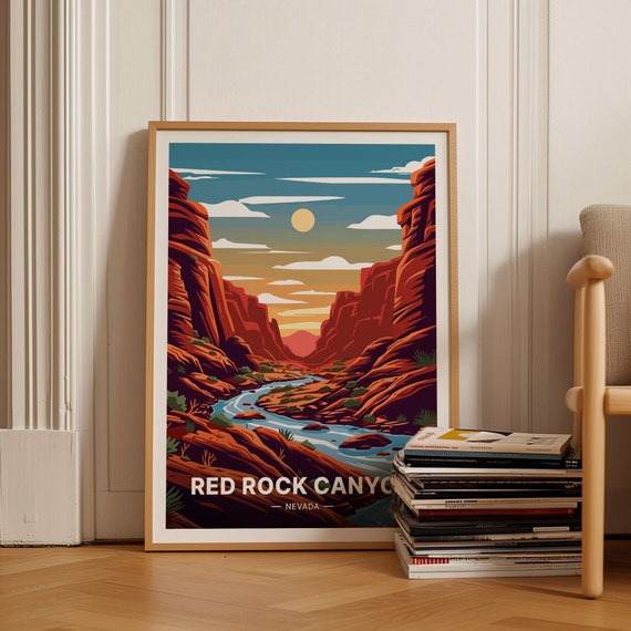 Red Rock Canyon Nevada Travel Poster, Scenic Landscape Wall Art