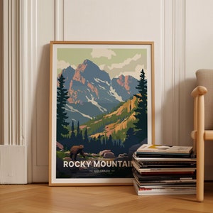 Rocky Mountains Reiseposter, Colorado Landschaftswandkunst, Nationalpark Dekor, malerisches Rocky Mountain Kunstwerk, C20-991