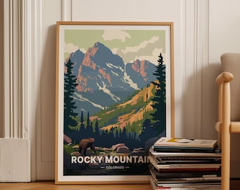 Rocky Mountains Travel Poster, Colorado National Park Wall Art, C20-991