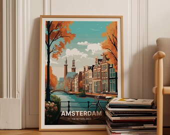 Amsterdam Travel Poster, Netherlands Home Decor, Birthday, Wedding Anniversary Gift, Wall Art, C20-43