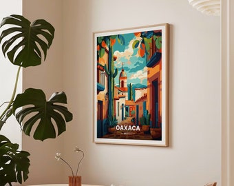 Oaxaca Travel Poster, Mexican Destination Wall Art, Artistic Home
