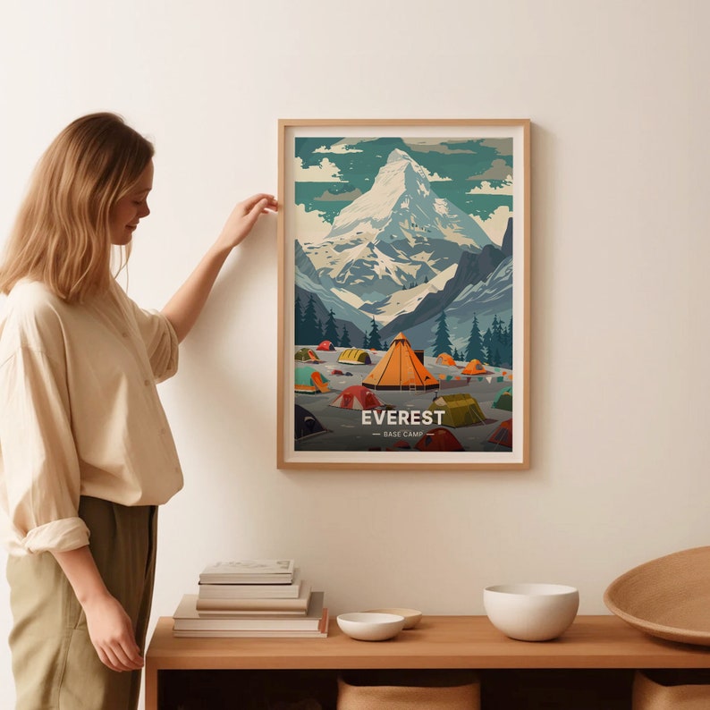 Mount Everest Art Print, Adventure Travel Poster, Nepal Trekking Decor, C20-1021 image 2