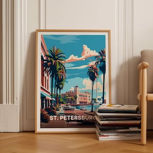 St. Petersburg Travel Poster, Cityscape Wall Art, Florida Destination Decor, Travel Enthusiast Gift Idea, C20-1217