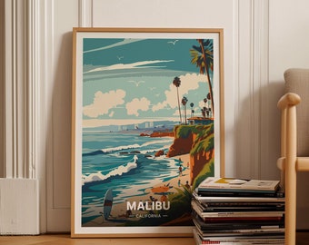 Malibu Beach Poster, California Coastal Art Print, C20-1752