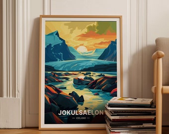 Iceland Glacier Lagoon Travel Poster, Scenic Wall Art, C20-291