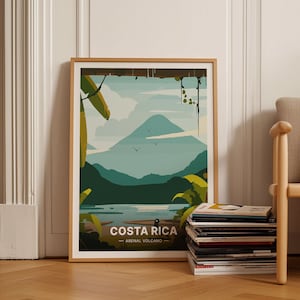 Costa Rica Travel Poster, San José Art, Arenal Volcano Wall Decor, Unique Wedding Gift, Home Decor, C20-365