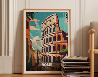 Vintage Rome Colosseum Print, Italy Travel Poster, C20-292