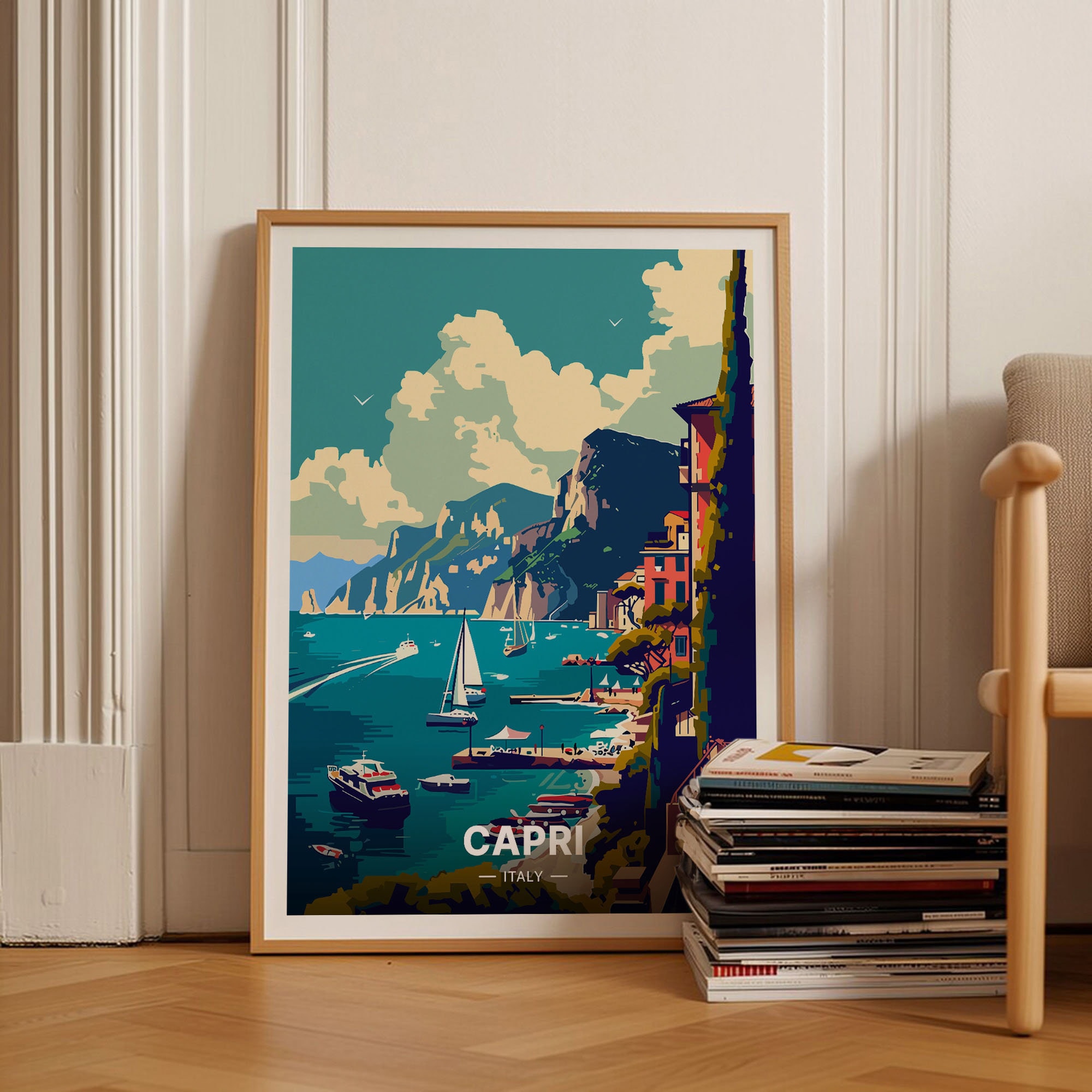 Capri Italy Travel Poster, Scenic Wall Art for Home Decor, Italian