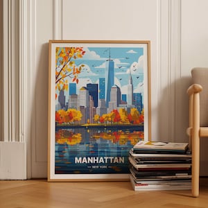 New York City Skyline Poster, Manhattan Travel Art, Urban Home Decor, NYC Wall Art for Living Room, Office Decor, Gift, C20-1196