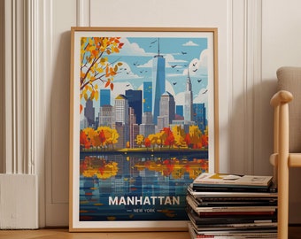 Manhattan Skyline Art Print, NYC Travel Poster, Urban Home Decor, C20-1196