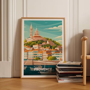 Póster de paisaje urbano de Marsella, arte de viaje a la Riviera Francesa, decoración de pared con el horizonte de la Provenza, idea única para regalo de viaje, C20-494
