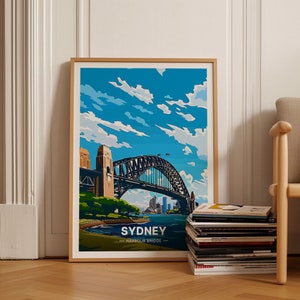 Sydney Harbour Bridge Poster, Australia Travel Art, Home Decor Wall Hanging, Gift for Travelers and Art Enthusiasts, C20-917