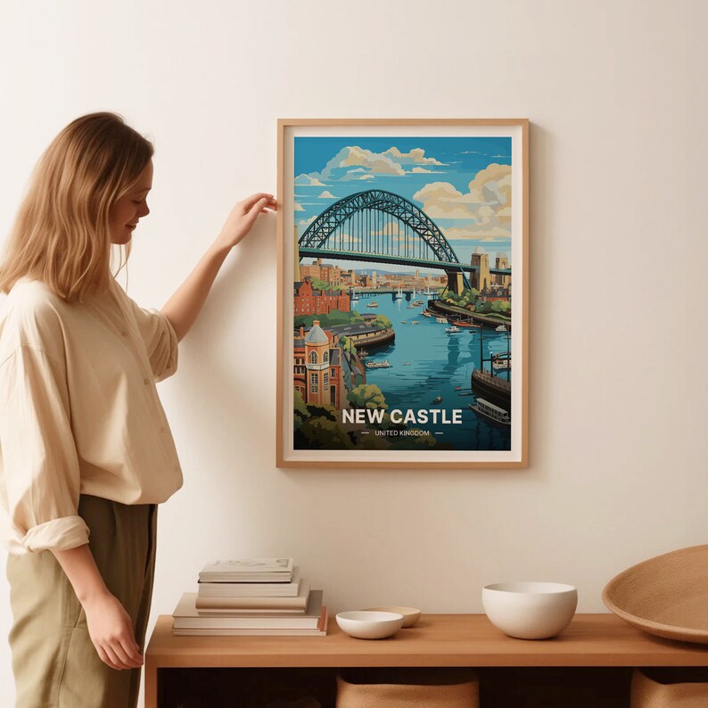 Newcastle Travel Poster, United Kingdom Cityscape Art, Unique Wedding & Birthday Gift Idea, Personalized Home Decor, C20-48 image 2