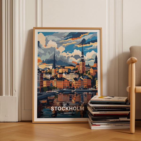 Stockholm Cityscape Art Poster, Sweden Travel Decor, European City Wall Art, Unique Birthday or Wedding Gift, C20-386