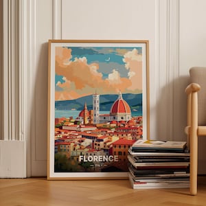 Florence Italy Travel Poster, Mid-Century Modern Decor, Eclectic Wall Art, Cathedral Landscape, C20-296