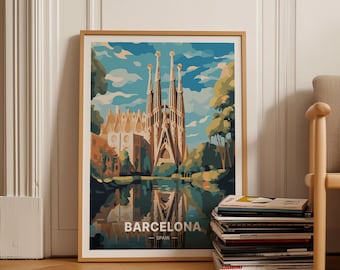 Barcelona Cityscape Art Poster, Spain Travel Wall Decor, Unique Birthday or Wedding Gift Idea, Home Office Decoration, C20-128