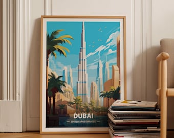 Dubai Skyline Art Print, United Arab Emirates Travel Poster, C20-73