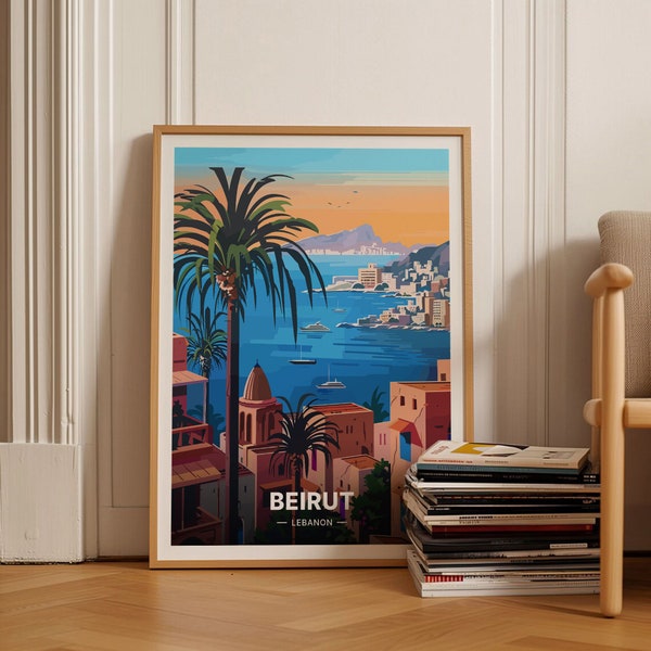 Beirut Reiseplakat, Libanon Stadtbild, Reise inspirierte Wohnkultur, Beirut Wahrzeichen Illustration, C20-677