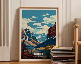 Banff National Park Art Print, Canadian Rockies Travel Poster, C20-498