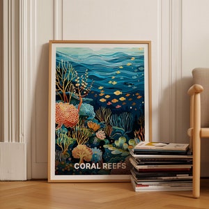 Cartel de viaje de Ocean Life, arte abstracto moderno de la pared de la vida marina, obras de arte de peces de arrecife de coral para la decoración de la galería del hogar, C20-361