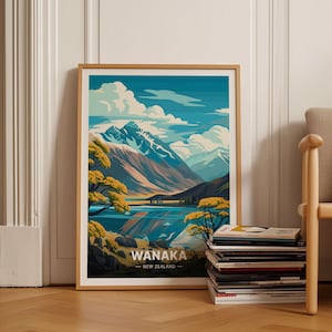 Wanaka New Zealand Travel Poster, Scenic Landscape Wall Art, Home Office Decor, Art Lover Gift Idea, C20-1429