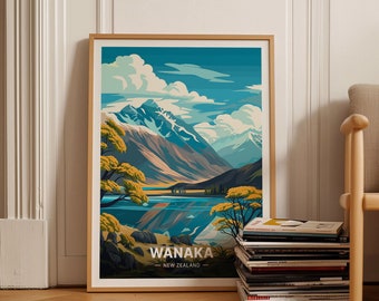 Wanaka New Zealand Poster, Scenic Mountain Lake Art, C20-1429