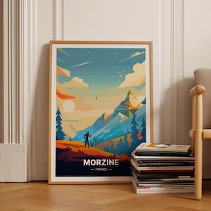 Morzine France Ski Resort Travel Poster, Alpine Winter Sports Decor, Skiing Wall Art, C20-1292