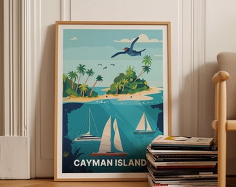 Cayman Islands Travel Poster, Caribbean Beach Art, C20-575
