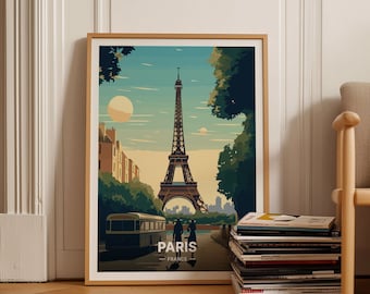Eiffel Tower Print, Paris Skyline Art Poster, Travel Decor, C20-120