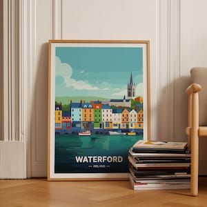 Waterford Reiseposter, Irland-Kunstwerk, Stadtplan-Dekor, Wandkunst für Zuhause und Büro, Landschaft der Grafschaft Waterford, C20-402