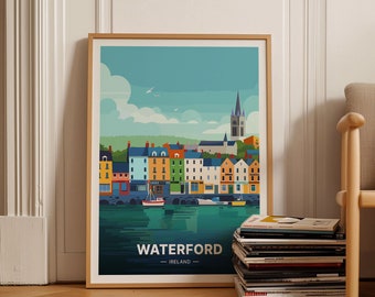 Cartel de viaje de Waterford, obras de arte de Irlanda, decoración del mapa de la ciudad, arte de pared para el hogar y la oficina, paisaje del condado de Waterford, C20-402