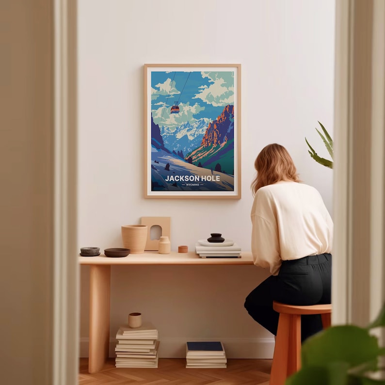 Jackson Hole Ski Resort Poster, Grand Teton & Yellowstone Art, C20-695 imagen 8
