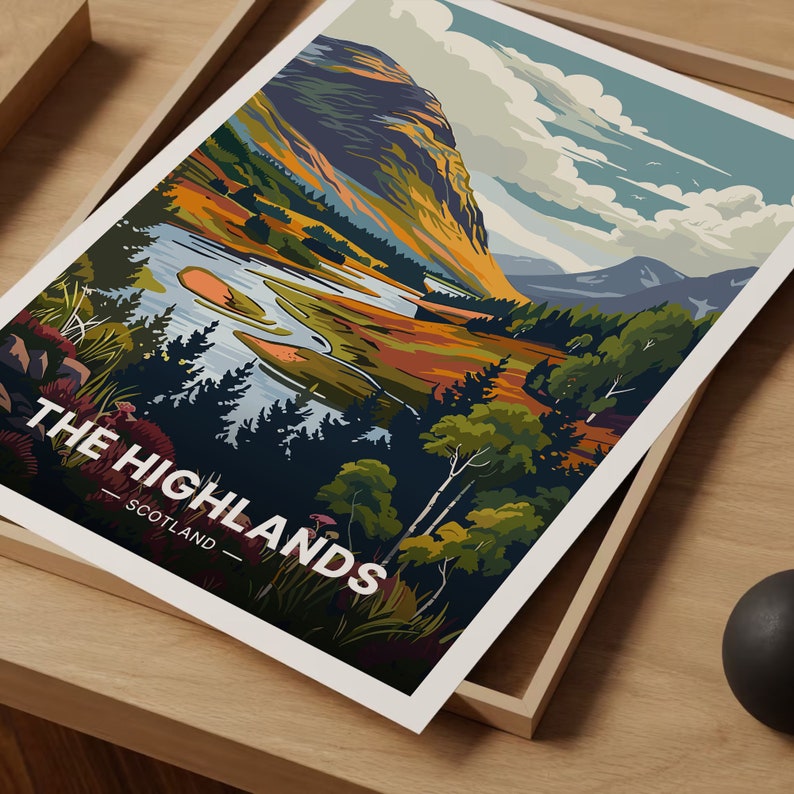 Scottish Highlands Travel Poster, Landscape Wall Art, C20-391 imagen 5