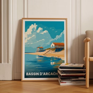 Cartel de viaje de Arcachon y Cap Ferret, Arte mural de Burdeos Francia, Decoración elegante del hogar, Idea de regalo única para viajeros, C20-1702