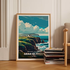 Affiche de voyage des îles d'Aran, art mural paysage Irlande, décoration d'intérieur pour les amateurs de voyage, oeuvre d'art pittoresque Irlande, C20-1473