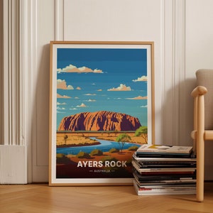 Australian Landmark Travel Poster, Ayers Rock Uluru Wall Art, Vibrant Home Decor, Adventure Aesthetic, C20-488
