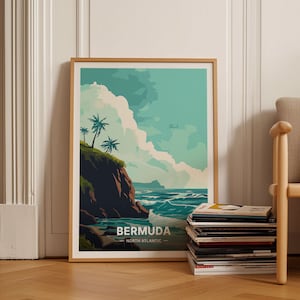 Bermuda Reise Poster, Nord Atlantik Kunst, Home Decor, Wand Kunst, Geschenk für Reisende, Bermuda Kunstwerk, C20-1003