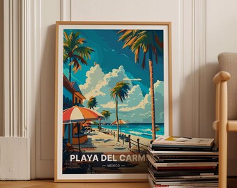 Playa Del Carmen Travel Poster, Mexico Beach Wall Art, C20-821